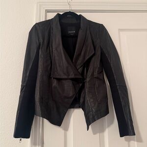 Trouve Black Draped Leather Jacket